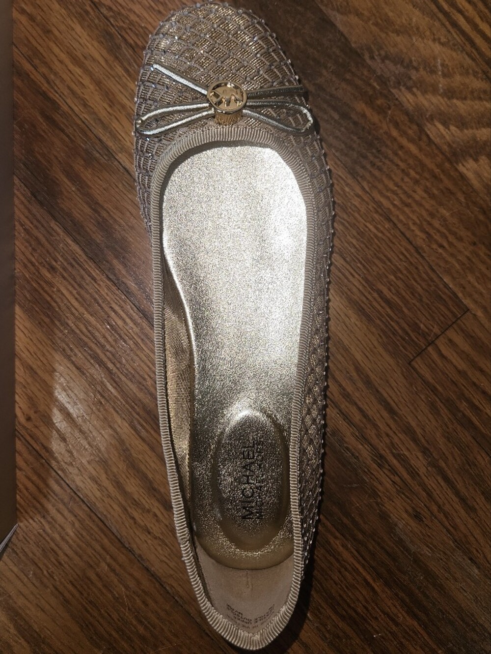 NIB Michael Kors Pale Gold Savannah Ballet Flat Fishnet Mesh Shoes Size 6M